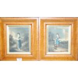 Assorted pictures and prints, to include after Thomas Gainsborough pair of maple framed colour
