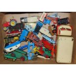 A collection of loose and playworn tinplate and diecast accessories, to include Triang, Dinky etc