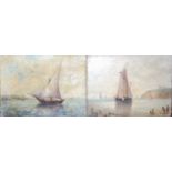 Continental school - Pair; Studies of sailing boats off the coastline, oil on panel, each 15 x 21cm