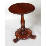 A William IV rosewood pedestal lamp table, the replacement top on baluster turned and knopped