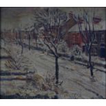 Sidney Smith (1912-1982) - Snowy Winter Street Scene, oil on board, signed lower right, 30 x