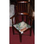 A made-up elm and oak stick and fan back corner tub elbow chair, w.66cm