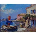 Follower of C, R. Doyly-John (1906-1993) - Mediterranean Coast with Boats and Buildings, palette