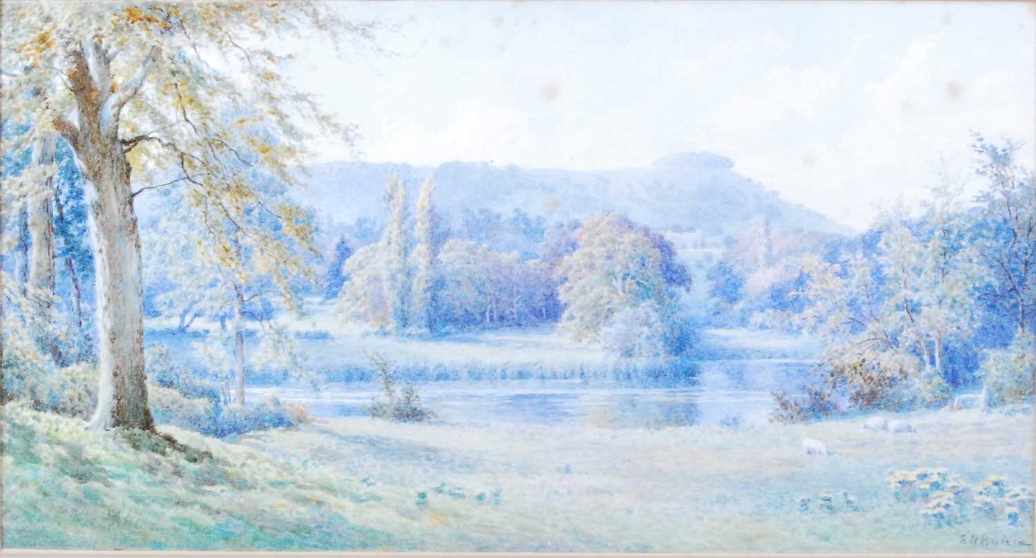 E.H. Morten - Lancing College and The Adur, watercolour, signed lower left, 26 x 52.5cm; and two - Bild 2 aus 4