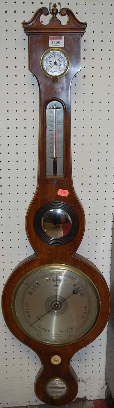 A 19th century mahogany and satinwood strung four dial wheel barometer, h.97cm