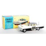 A Corgi Toys No. 481 Chevrolet Impala Police Patrol Car, comprising two-tone black and white body