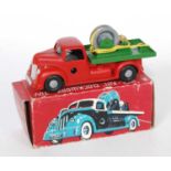 A Chad Valley Wee-Kin cable-layer lorry, comprising of red cab and chassis with green back and