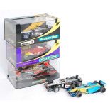 Five various boxed and loose Scalextric F1 race cars to include a Scalextric Club No. C2880 Maclaren
