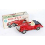 An SSS Toys of Japan tinplate and friction drive model of an MG 1955 style Midget car, comprising