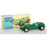 A Corgi Toys No. 152 BRM F1 Grand Prix racing car comprising green body with silver interior and