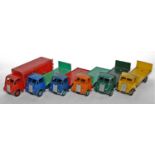 Six various play worn Dinky Toy guy van and guy van flat truck diecast vehicles, all with some