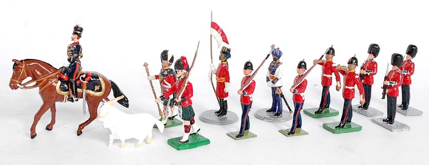 A collection of various white metal RP Models military figurines to include Scots Guards Riflemen,