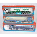 Three various boxed Tekno 1/50 scale road haulage fuel tanker and silo tractor unit and trailer