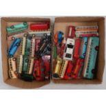 Two boxes containing a quantity of playworn Dinky Toy and Matchbox Lesney and other public transport