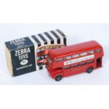 A Zebra Toys No.30 Routemaster bus, comprising red body with London Transport / Fina livery,