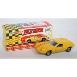 A Lonestar Flyers No. 36 Lotus Europa comprising yellow body with blue interior and bonnet stripe,
