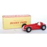 A Dinky Toys No. 232 Alfa Romeo race car comprising of red body with silver trim and white driver