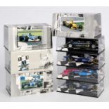 A Minichamps 1/43 scale F1 racing diecast group, eight examples, all appear as issued to include a