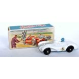 A Crescent Toys No. 1291 Aston Martin DB3S race car comprising white body with blue driver figure