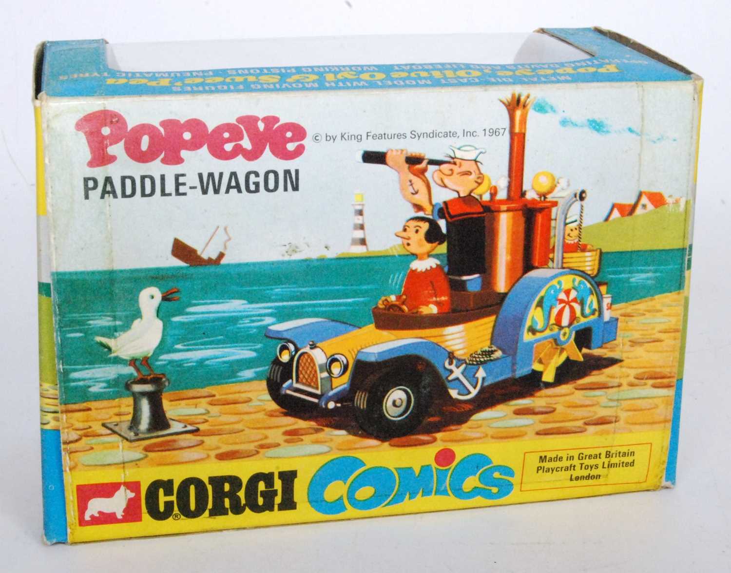 A Corgi Toys No. 802 Popeye's Paddle Wagon, finished in yellow with red chassis, white upper body - Image 3 of 3