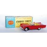 A Corgi Toys No. 215S Ford Thunderbird open sports car comprising red body with yellow interior