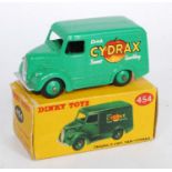 A Dinky Toys No. 454 Cydrax Trojan delivery van comprising green body with matching hubs and