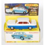 A Dinky Toys No.157 BMW 2000 Tilux, comprising of white and blue body with red interior and cast