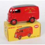 A Dinky Toys No.260 Royal Mail van, comprising of red body with black roof and red hubs, housed in