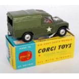 A Corgi Toys No. 357 military Land Rover weapons carrier comprising military drab green body, with