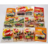 Eleven various carded Corgi Juniors single issue and twin-pack diecast models, to include a No.E34