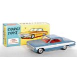 A Corgi Toys No. 235 Oldsmobile Super 88 saloon comprising metallic blue body with white side