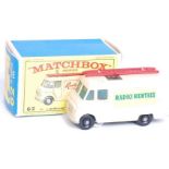 A Matchbox Regular Wheels No. 62B Radio Rentals TV Service van, comprising cream body with silver