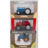 Three boxed Universal Hobbies 1/32 scale model tractors to include a 1964 Ford 5000, a Massey