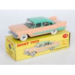 Dinky Toys, 178 Plymouth Plaza, light pink body with light green roof and side flash, spun hubs with