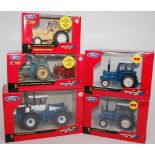 A Britains 1/32 scale boxed diecast Ford tractor group, five examples, all appear as issued, to