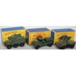 A Matchbox Regular Wheels 1/75 series boxed military diecast group, three examples to include No. 71