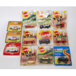 Twelve various carded Corgi Juniors, examples to include a No.84 Daimler Scout car, No.76 Matra