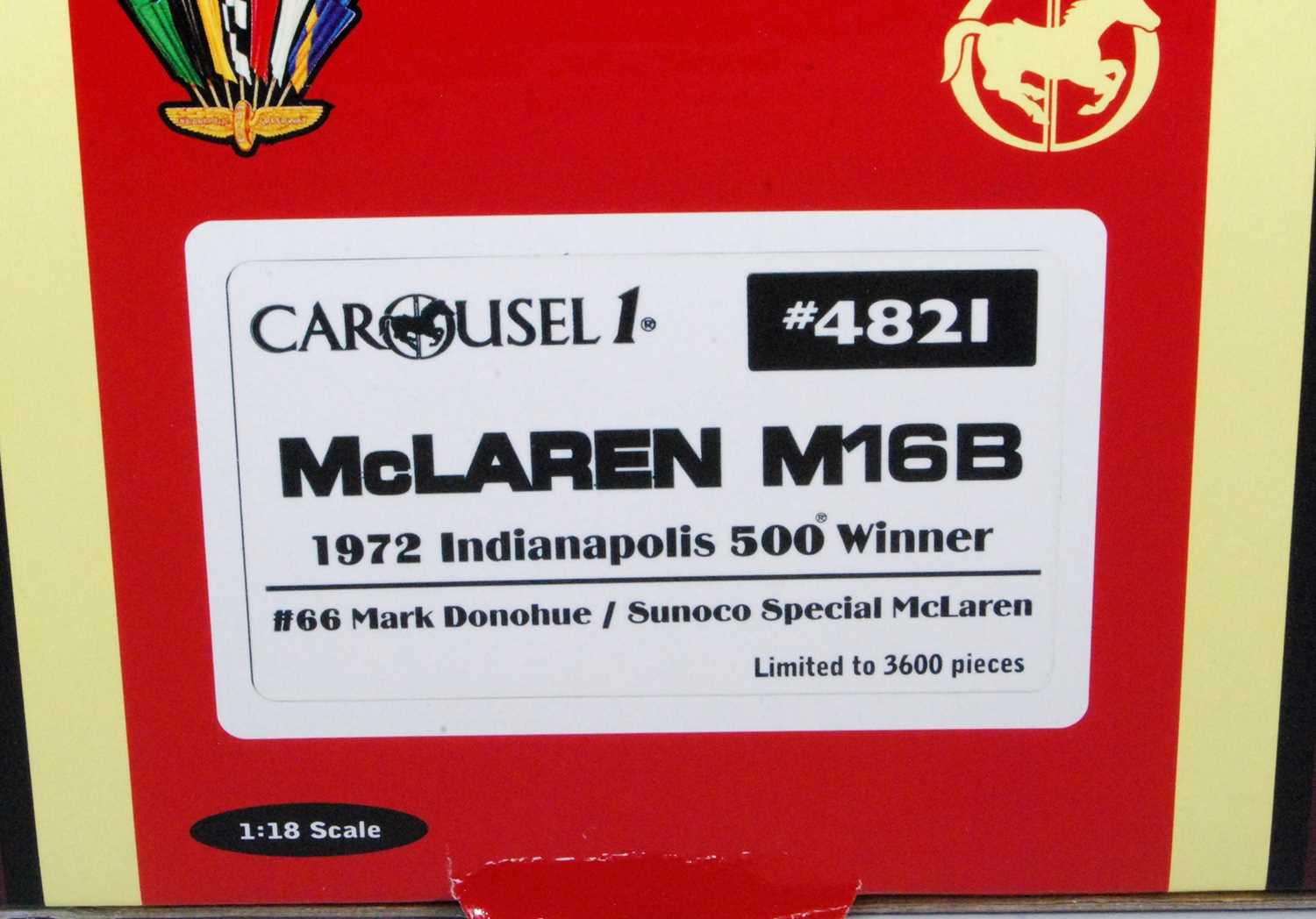 A Carousel 1 No. 4821 1/18 scale model of a Maclaren M16B 1972 Indy 500 winner, Sunoco Special - Image 3 of 3