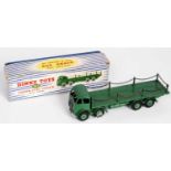 A Dinky Toys No. 905 Second Type Foden flat truck with chains, comprising of green body with green