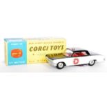 A Corgi Toys No. 237 Oldsmobile Sheriff car comprising black and white body with spun hubs and red