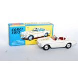 A Corgi Toys No. 258 The Saint Volvo P1800 car comprising white body with white bonnet transfer, red