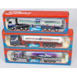 A Tekno 1/50 scale silo and petrol tanker diecast group to include a Scania T-cab tractor unit