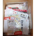 One box containing a large quantity of mixed scale car kit accessories and transfers, some used,
