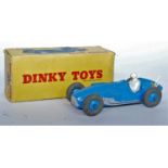 A Dinky Toys No. 230 Talbot Largo racing car comprising blue body with blue hubs, and racing No.