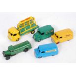 Five various loose and playworn Dinky Toy diecasts, to include a Chivers Jellies Trojan delivery