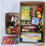 Two boxes containing a quantity of mixed toys and effects, to include diecast, tinplate, plastic and