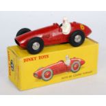 A French Dinky Toys No. 23J Ferrari F1 racing car comprising of red body with spun hubs and racing