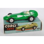 A Corgi Toys No. 150 Vanwall Formula One Grand Prix car comprising green body with silver exhaust,