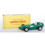 A Dinky Toys No. 239 Vanwall race car, comprising of green body with racing No. 26 and spun hubs,