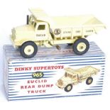 A Dinky Toys No. 965 Euclid rear dump truck comprising of lemon yellow body with matching yellow